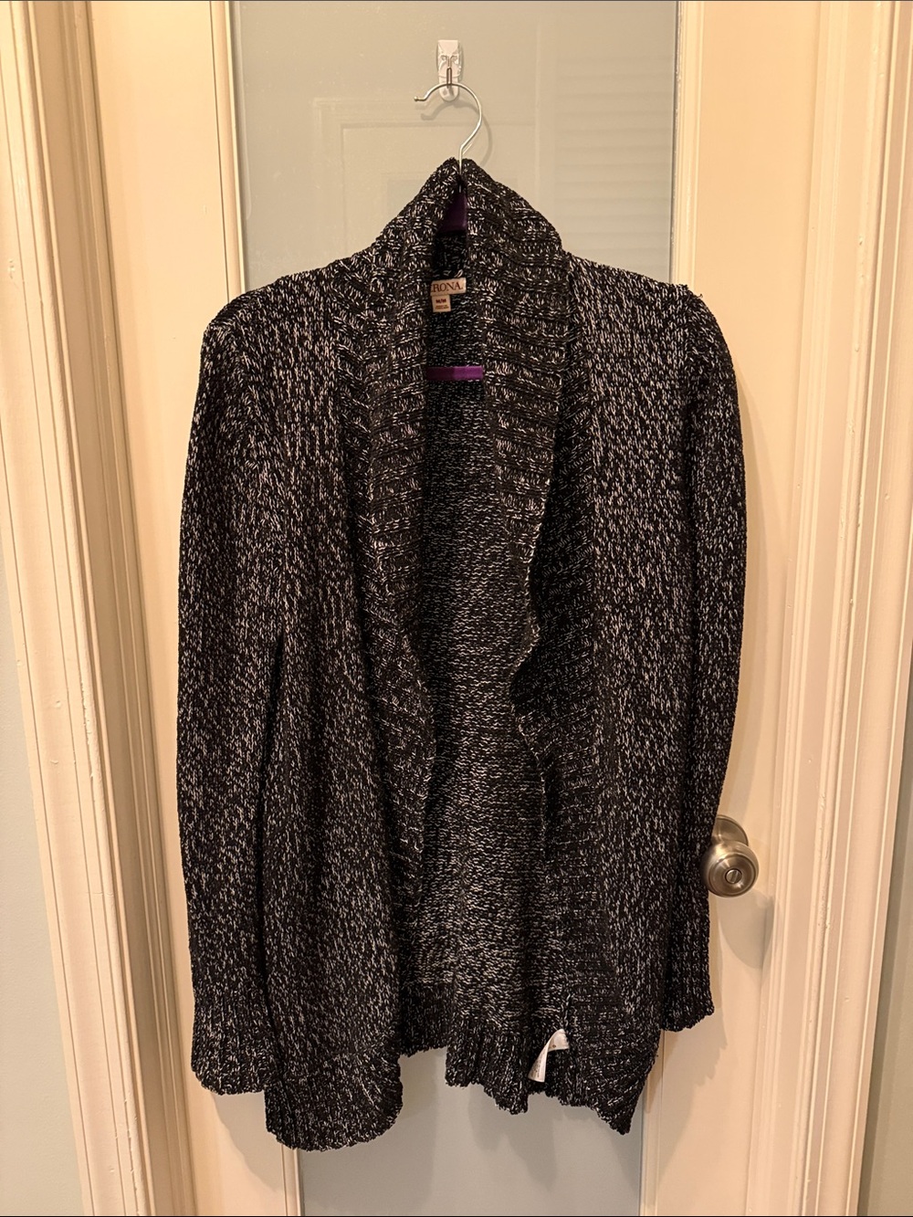 Merona Black & White Marled Open-Front Shawl-Collar Cardigan